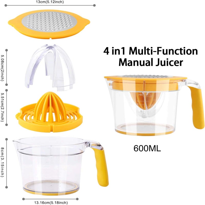 Drizom Citrus Lemon Orange Juicer Manual Hand Squeezer, Fruit Juicer Lime Press with Built-in Measuring Cup and Grater and Egg separator, Non-Slip Silicone Handle, 20OZ - Image 2